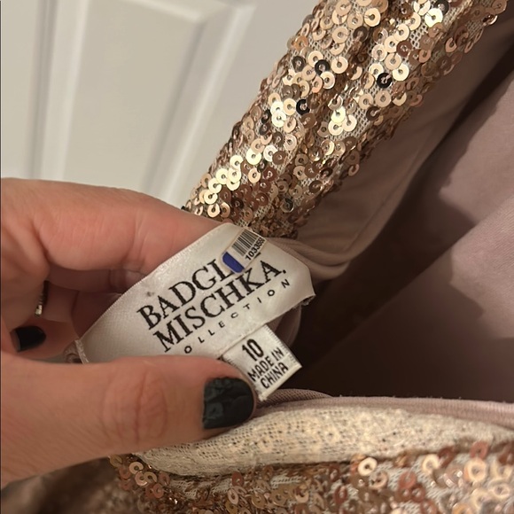 Badgley Mischka Rose Gold Sequin Gown - Picture 2 of 3